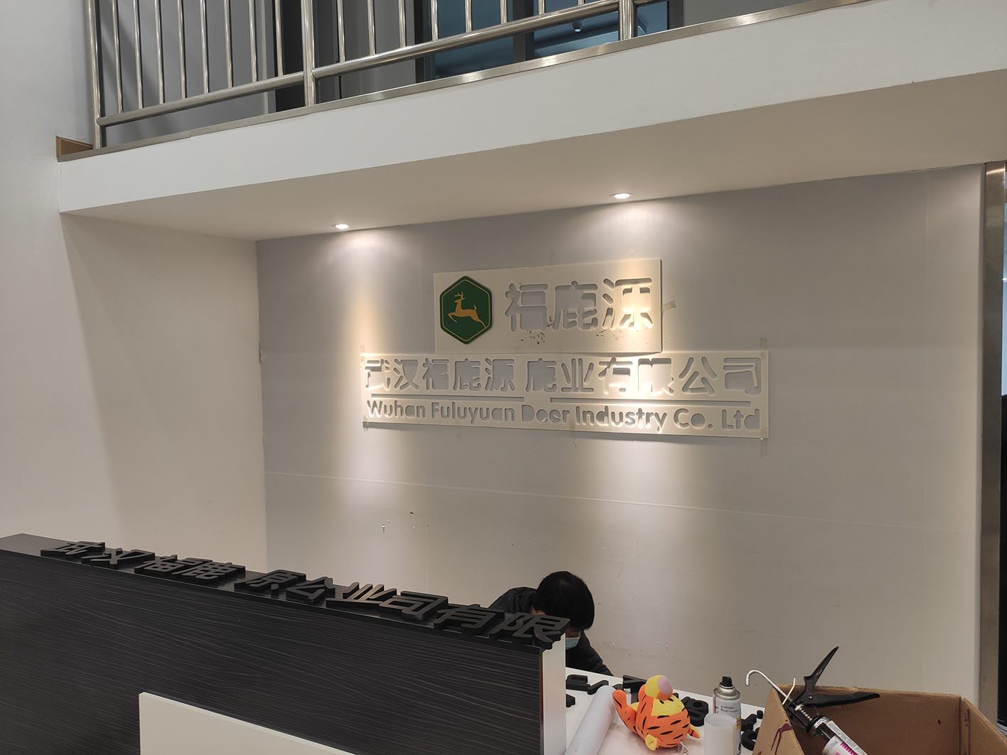 武汉公司前台LOGO形象背景墙制作安装